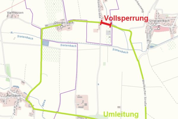 Vollsperrung Arzbach Richtung Unterweilbach