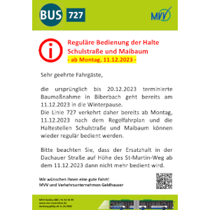 MVV Info zu Linie 727