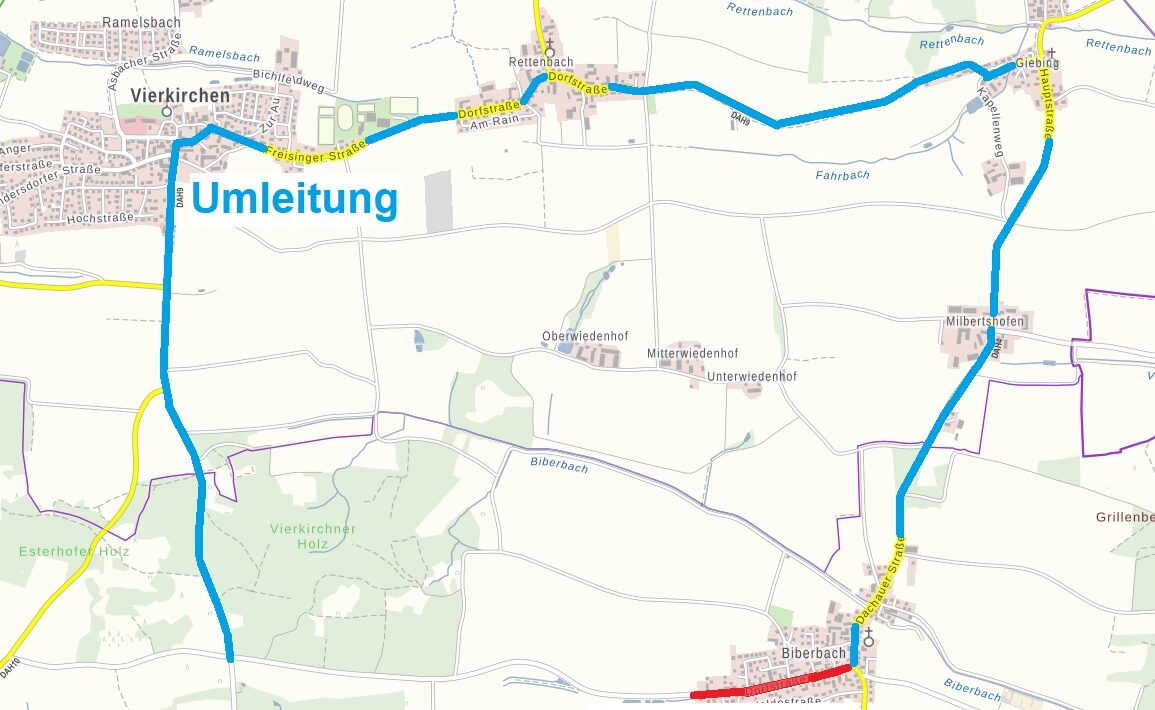 Vollsperrung Biberbach (Dorfstraße) ab 26.02.2024