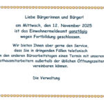 12.11.2025 Einwohnermeldeamt geschlossen