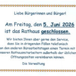 Rathaus am 5. Juni 2026 geschlossen